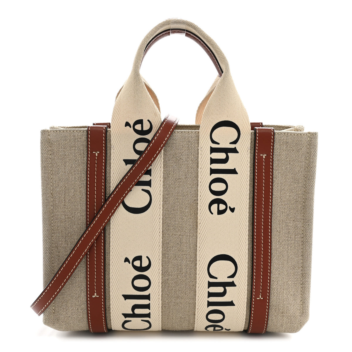 Cotton Calfskin Small Woody Ribbon Tote With Strap White Brown
