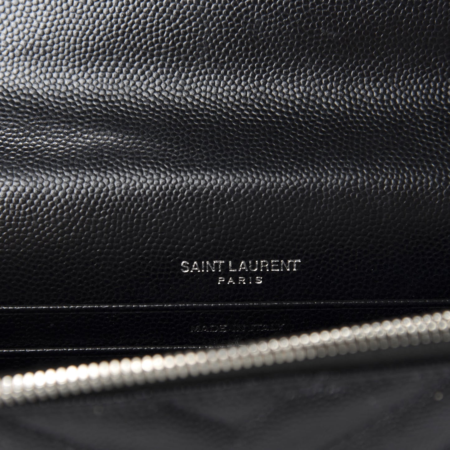 Grain De Poudre Matelasse Chevron Monogram Envelope Chain Wallet Black