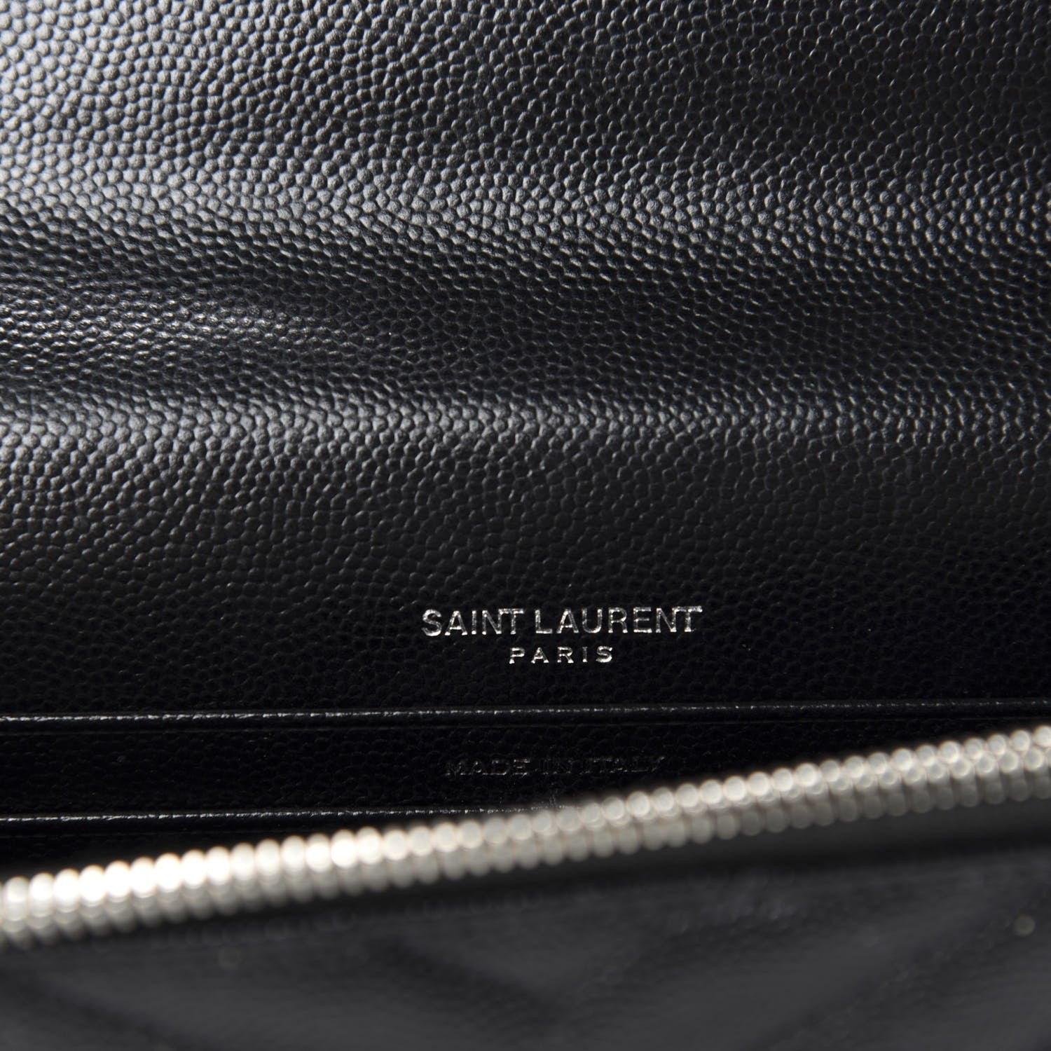 Saint Laurent Grain De Poudre Matelasse Chevron Monogram Envelope Chain Wallet Black 10 of 13