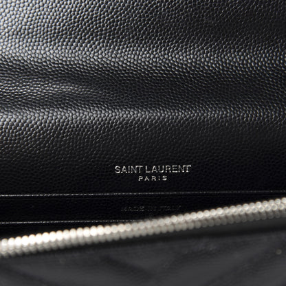 Saint Laurent Grain De Poudre Matelasse Chevron Monogram Envelope Chain Wallet Black 10 of 13