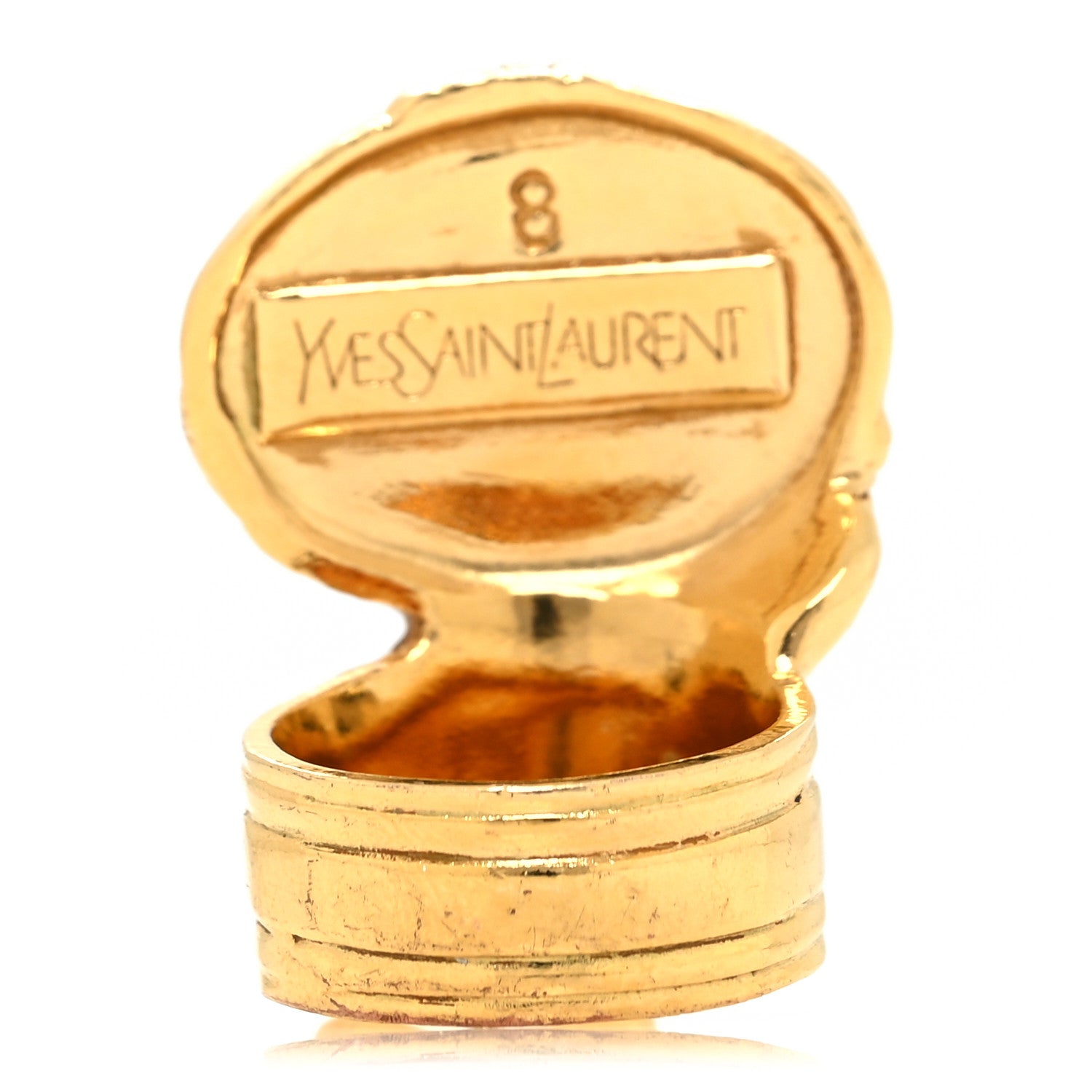 Saint Laurent Glass Cabochon Arty Ovale Ring 57 8 Gold Beige Clair 3 of 5