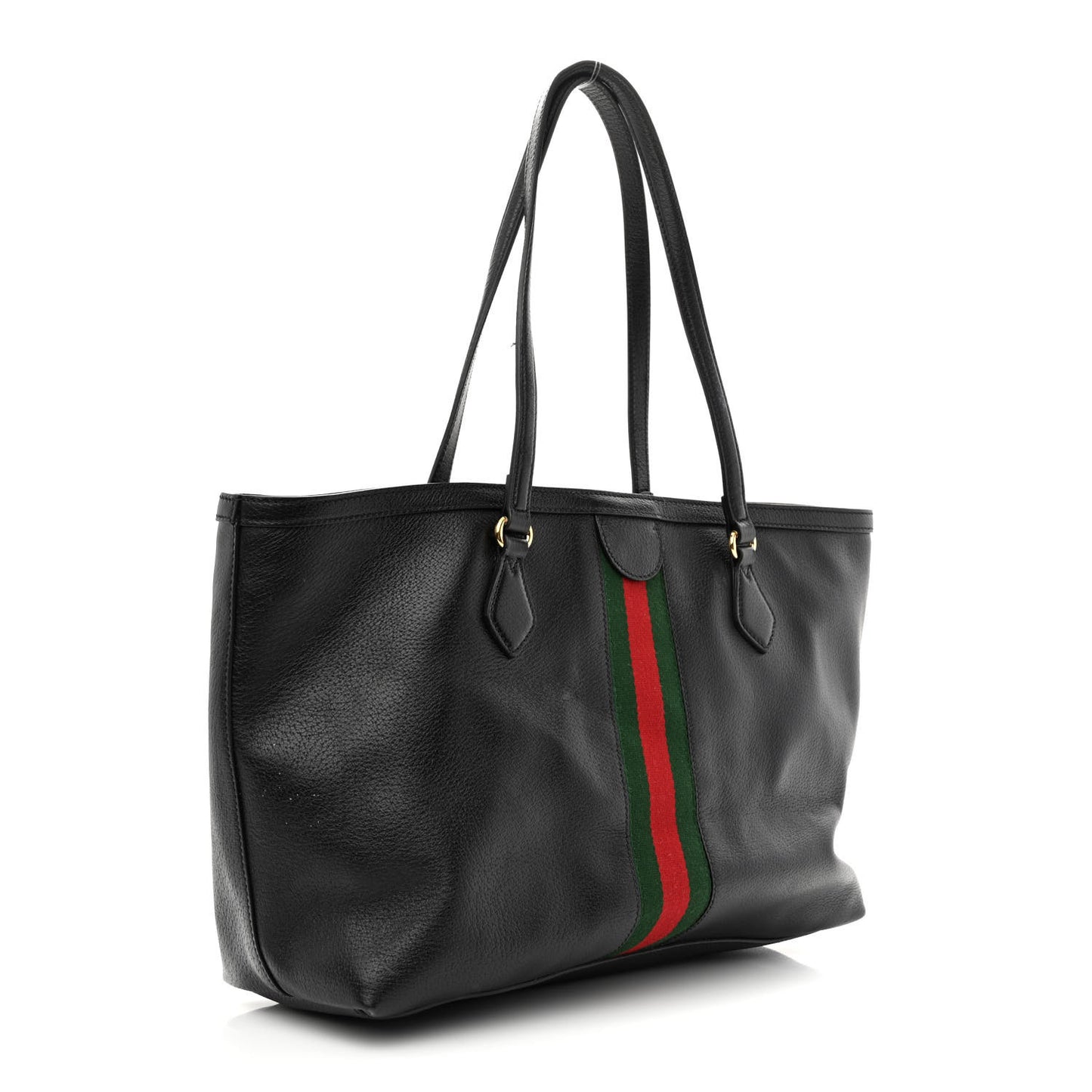 Textured Calfskin Web Medium Ophidia Shopping Tote Black