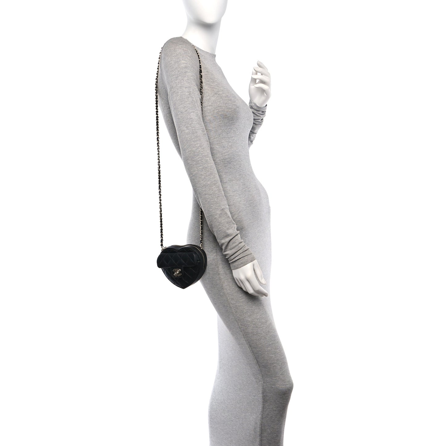 Lambskin Quilted CC In Love Heart Clutch With Chain Black