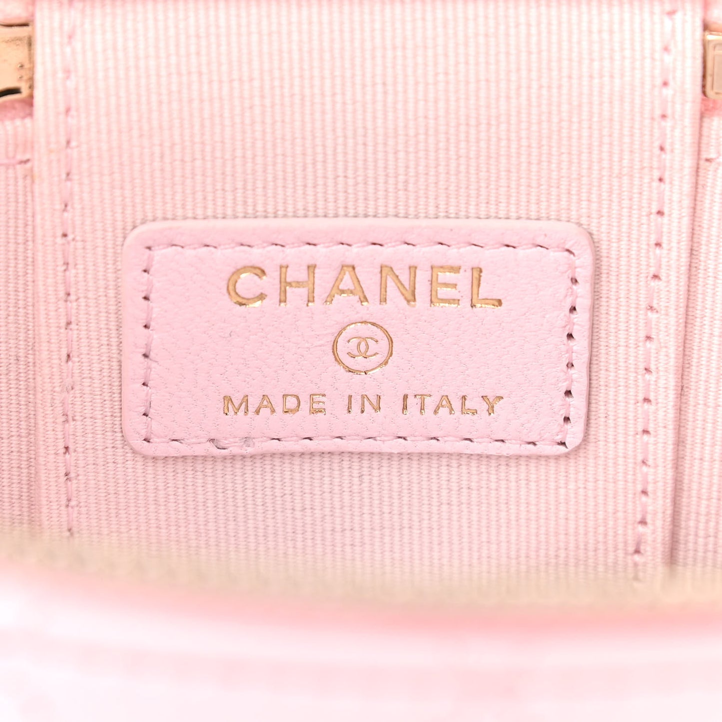 Lambskin Quilted Mini Top Handle Vanity Case With Chain Light Pink