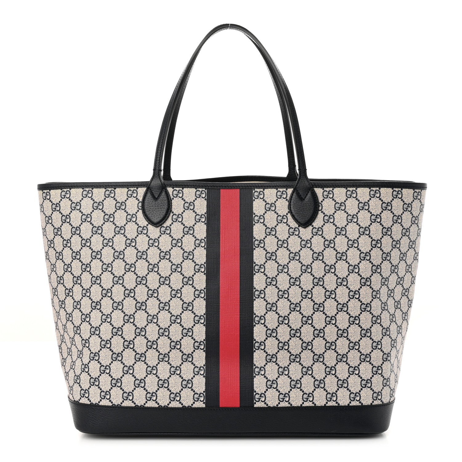 Gucci GG Supreme Monogram Textured Dollar Calfskin Web Large Ophidia Tote Beige Blue 1 of 10