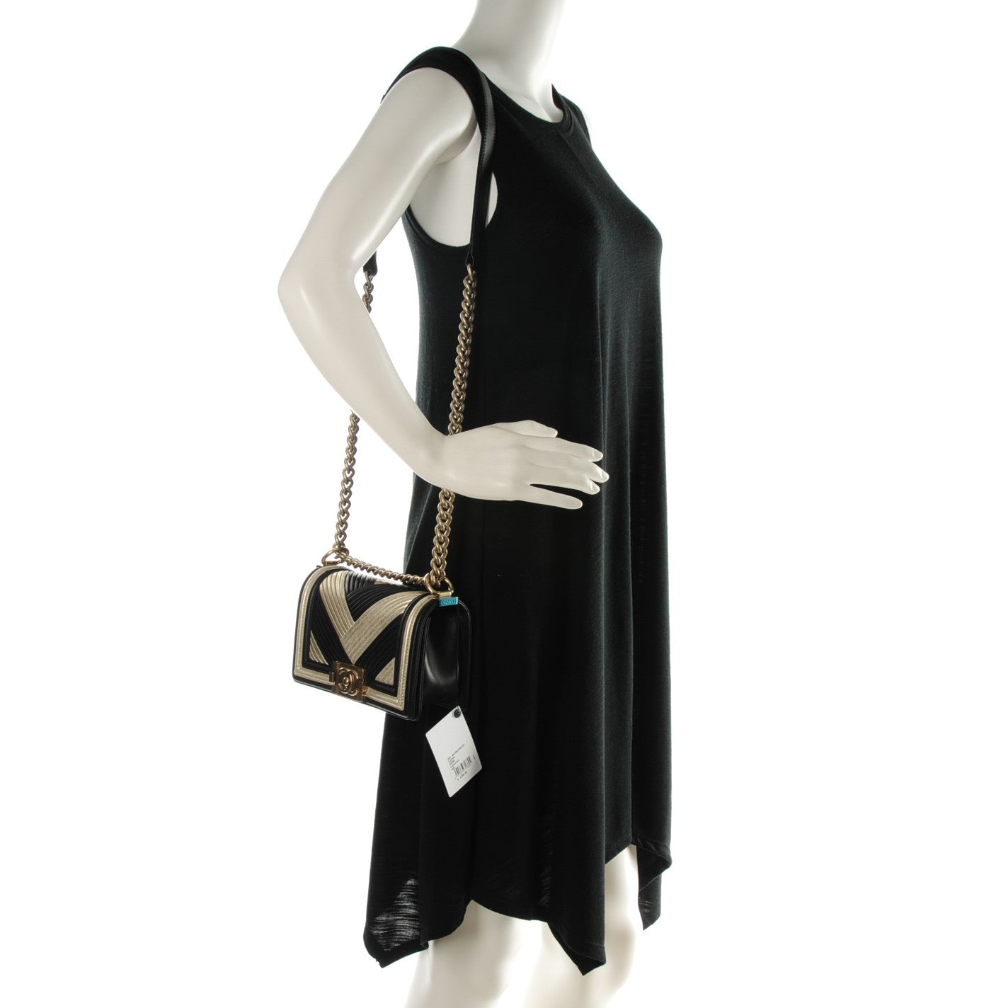 Chanel Metallic Calfskin Pleated Small Boy In Rome Flap Black Gold 2 of 7