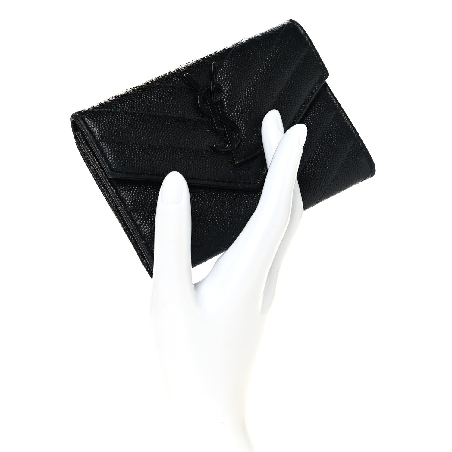 Saint Laurent Grain De Poudre Matelasse Chevron Small Monochrome Monogram Envelope Wallet Black 2 of 8