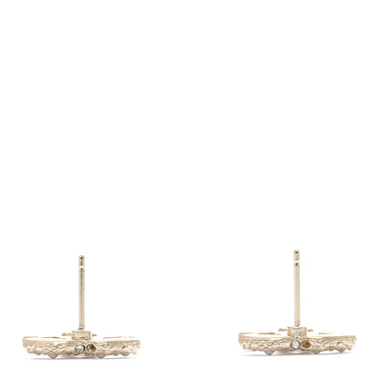 Chanel Metal Graduated Pearl Crystal CC Earrings Light Gold 3 of 7