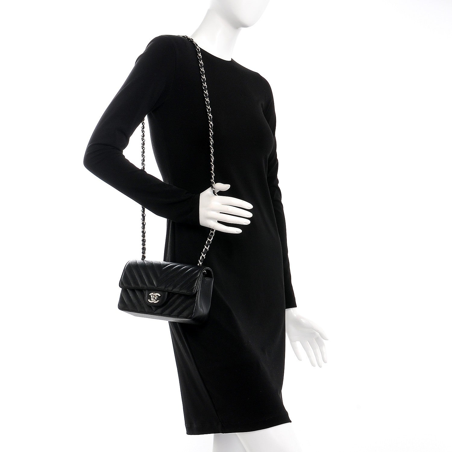 Chanel Caviar Chevron Quilted Mini Rectangular Flap Black 2 of 8