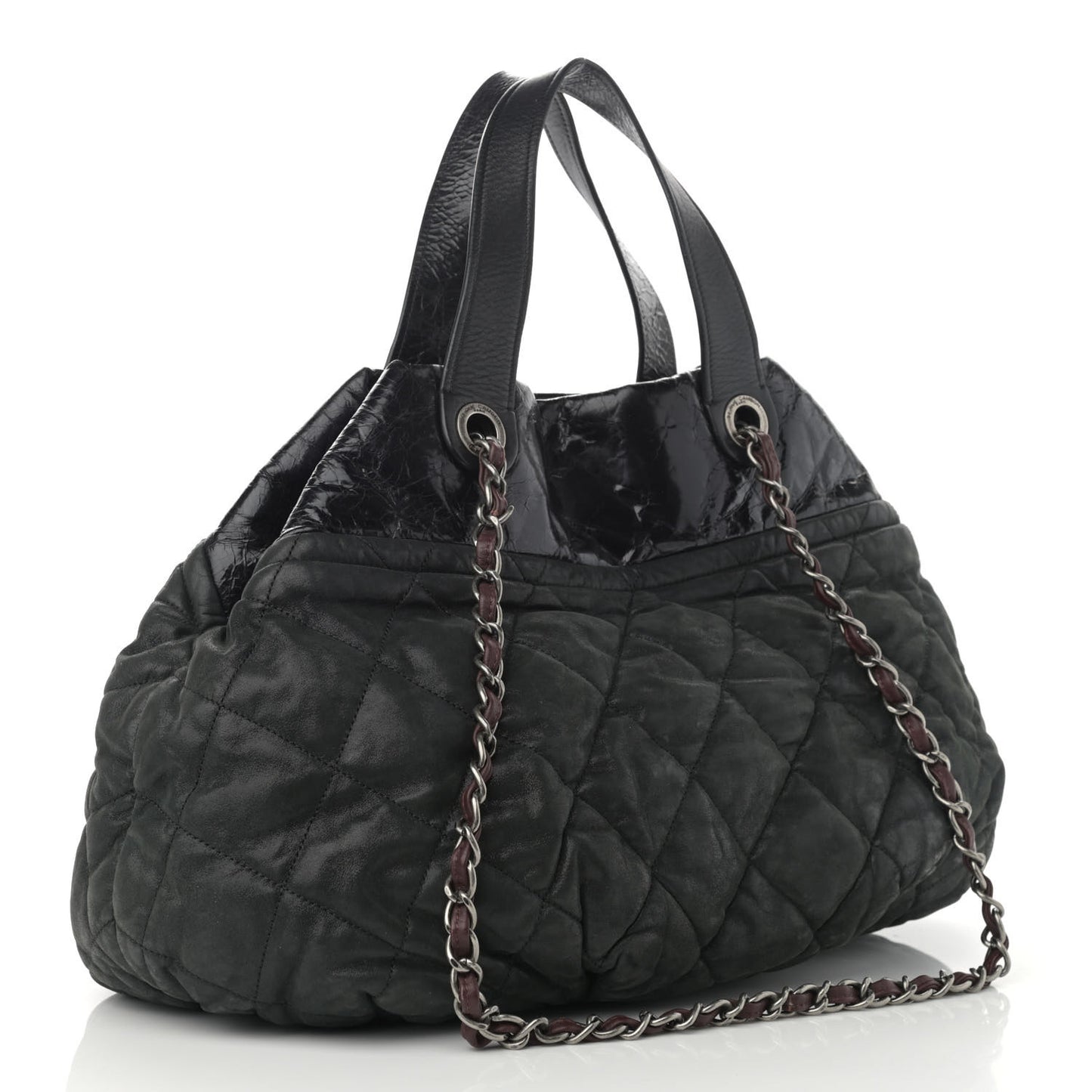 Iridescent Calfskin Quilted Large In The Mix Tote Black