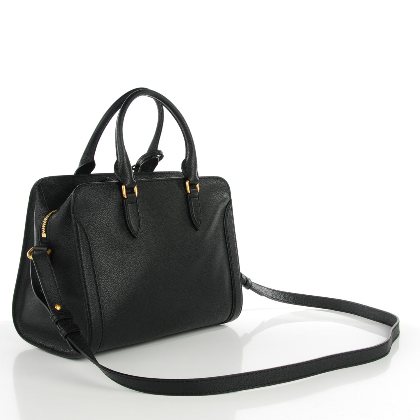 Grainy Calfskin Small Skull Padlock Zip Around Tote Black
