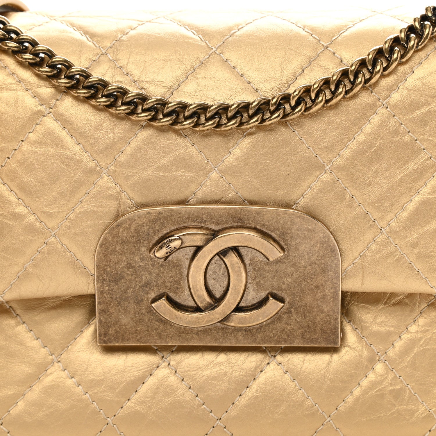 Chanel Metallic Aged Calfskin Quilted CC Square Flap Light Gold 8 of 9