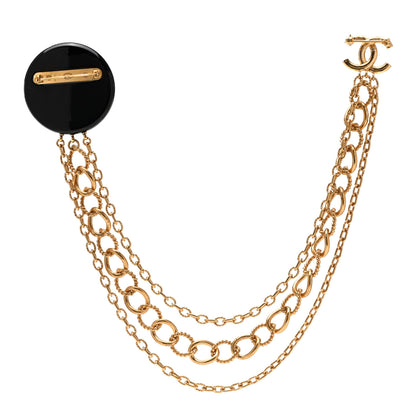 Chanel Metal Resin CC Medallion Multi Strand Long Chain Brooch Gold Black 3 of 4