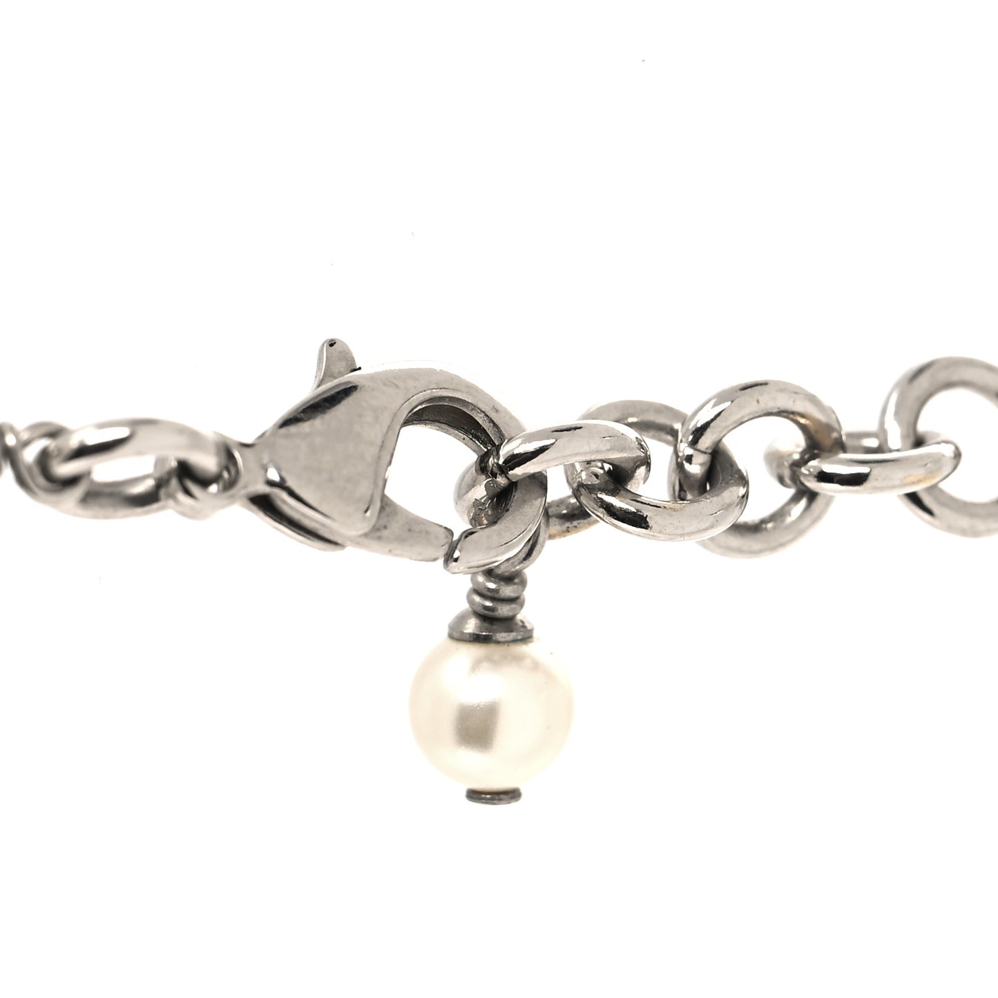 Graduated Pearl Crystal CC Long Necklace Silver