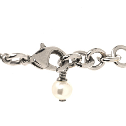 Chanel Graduated Pearl Crystal CC Long Necklace Silver 4 of 5