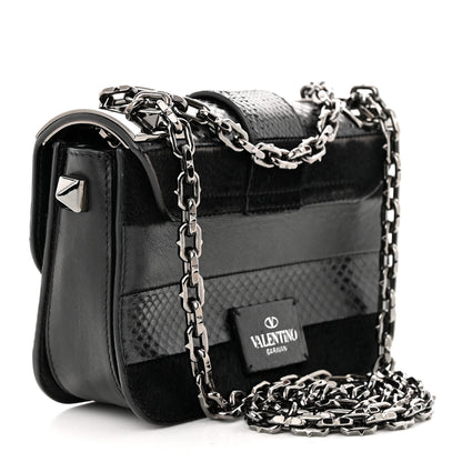 Valentino Garavani Snakeskin Embossed Vitello Calf Hair B-Rockstud Flap Black 2 of 11