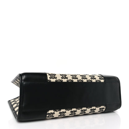 Celine Canvas Calfskin Triomphe Embroidered Mini Horizontal Cabas Black 4 of 8