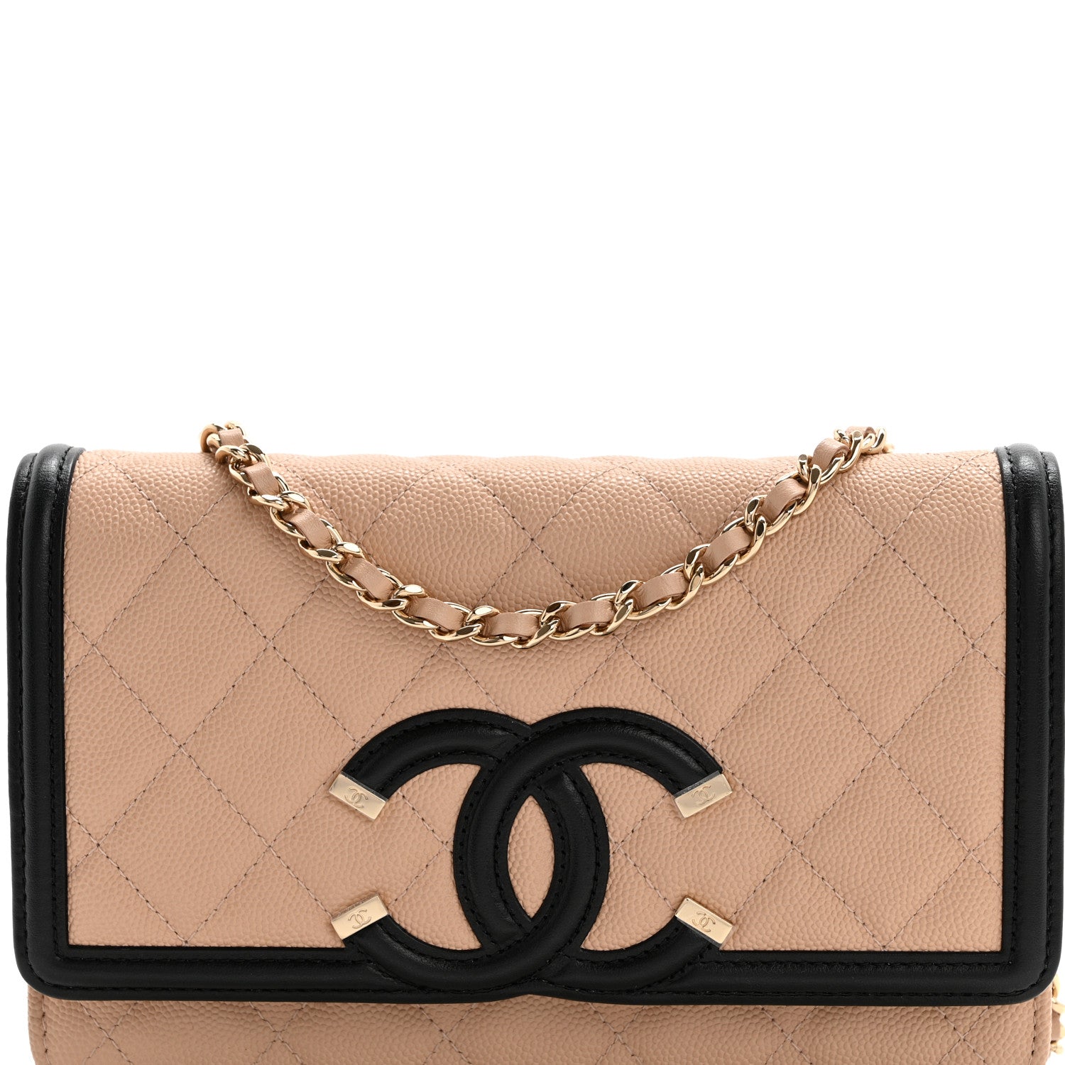 Chanel Caviar Quilted CC Filigree Wallet On Chain WOC Beige Black 9 of 15