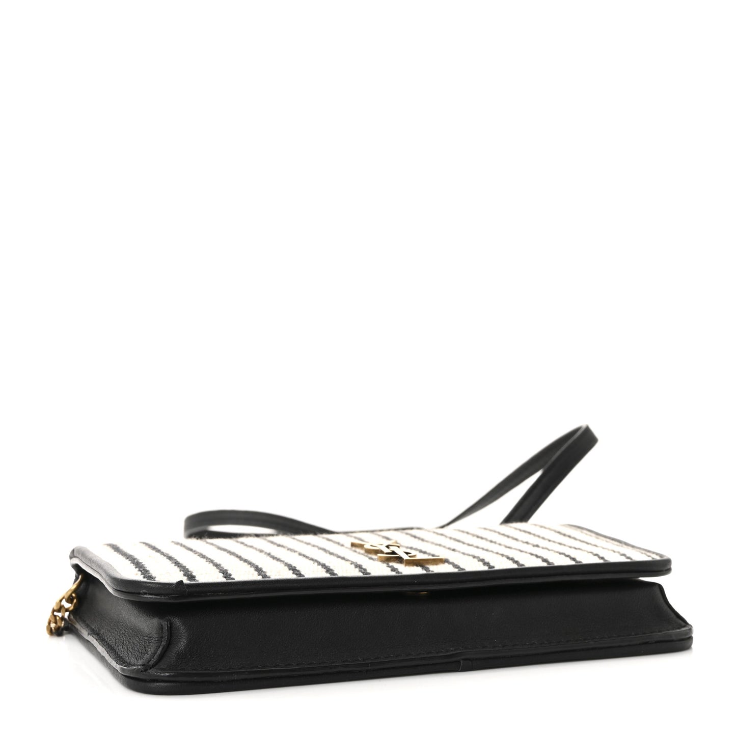 Canvas Striped Phone Holder Crossbody Beige Black