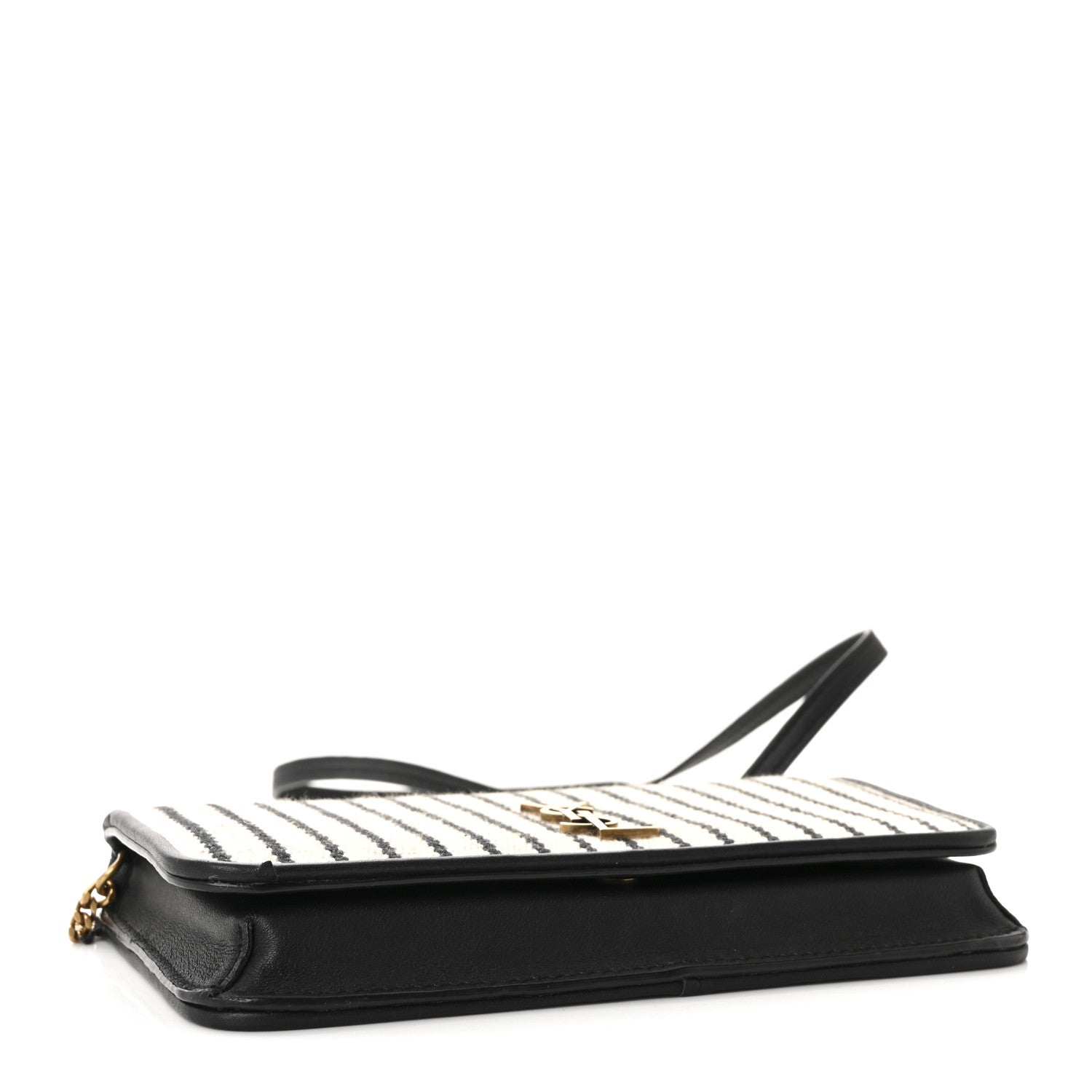 Saint Laurent Canvas Striped Phone Holder Crossbody Beige Black 4 of 9