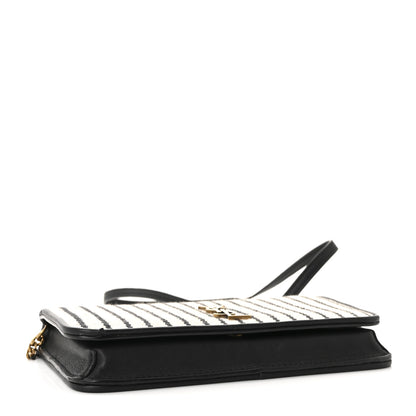Saint Laurent Canvas Striped Phone Holder Crossbody Beige Black 4 of 9