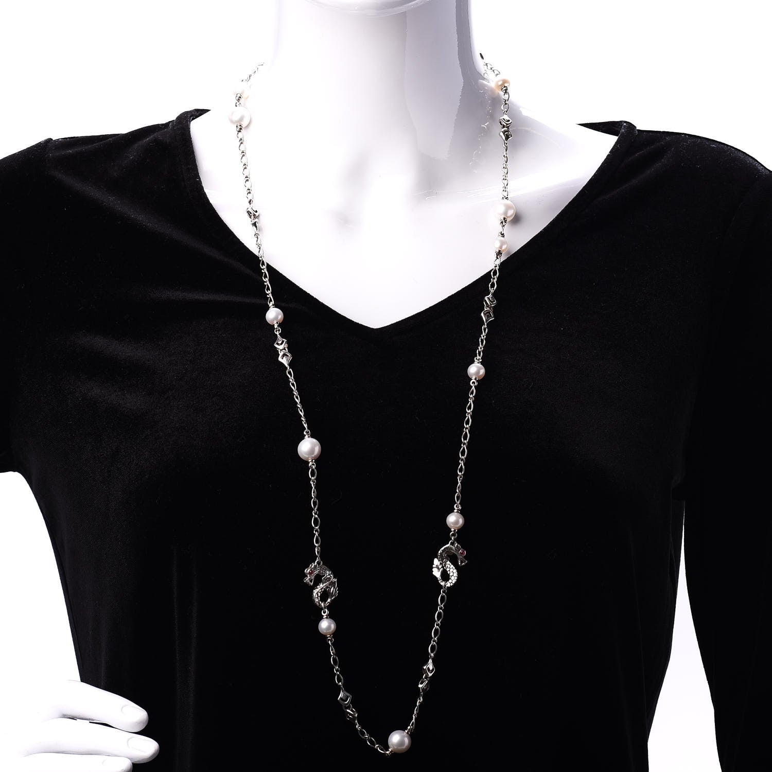 John Hardy Sterling Silver Pearl Ruby Naga Dragon Sautoir Necklace 2 of 4