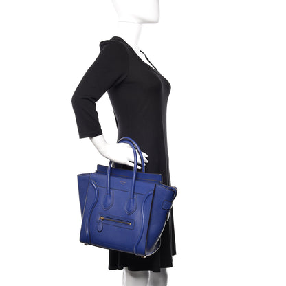 Celine Drummed Calfskin Micro Luggage Indigo 2 of 9