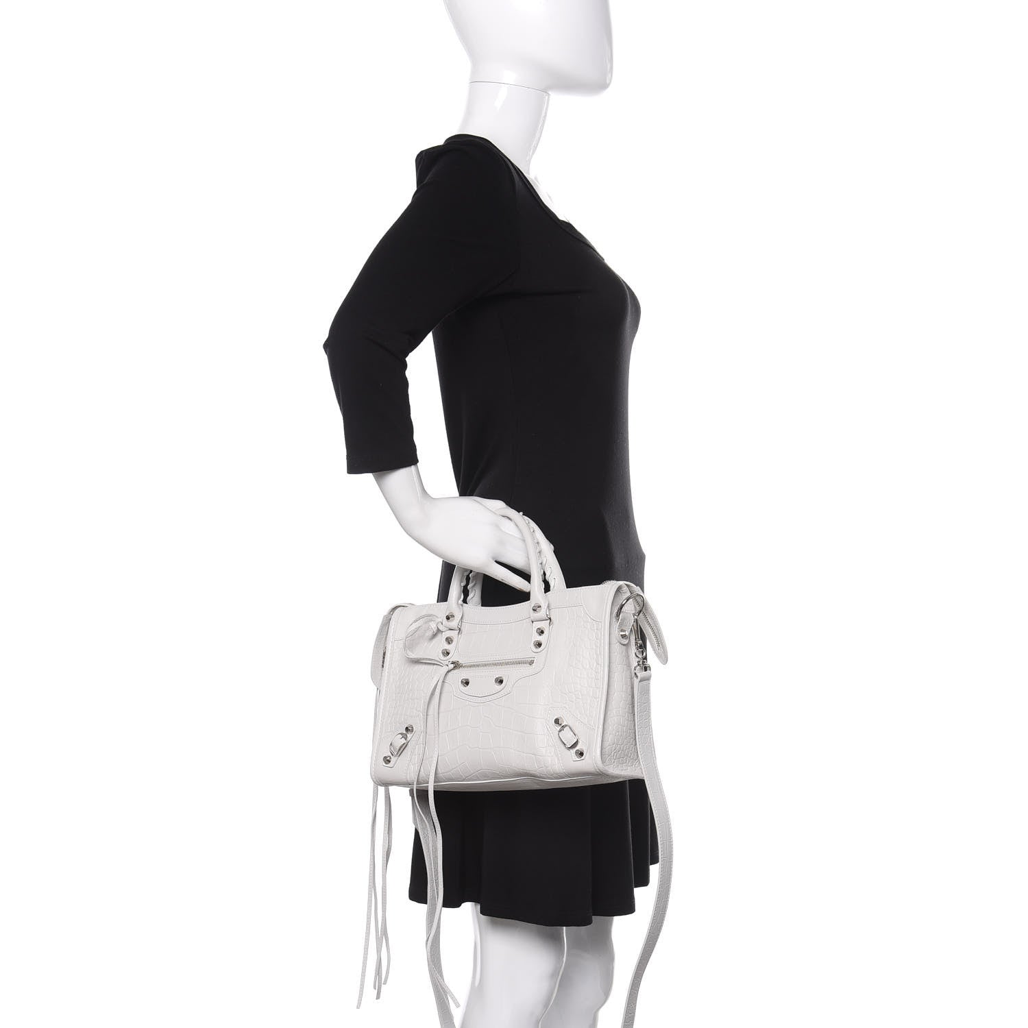 Balenciaga Matte Supple Lambskin Crocodile Embossed Classic Silver Hardware S City White 3 of 11