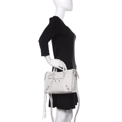 Balenciaga Matte Supple Lambskin Crocodile Embossed Classic Silver Hardware S City White 3 of 11