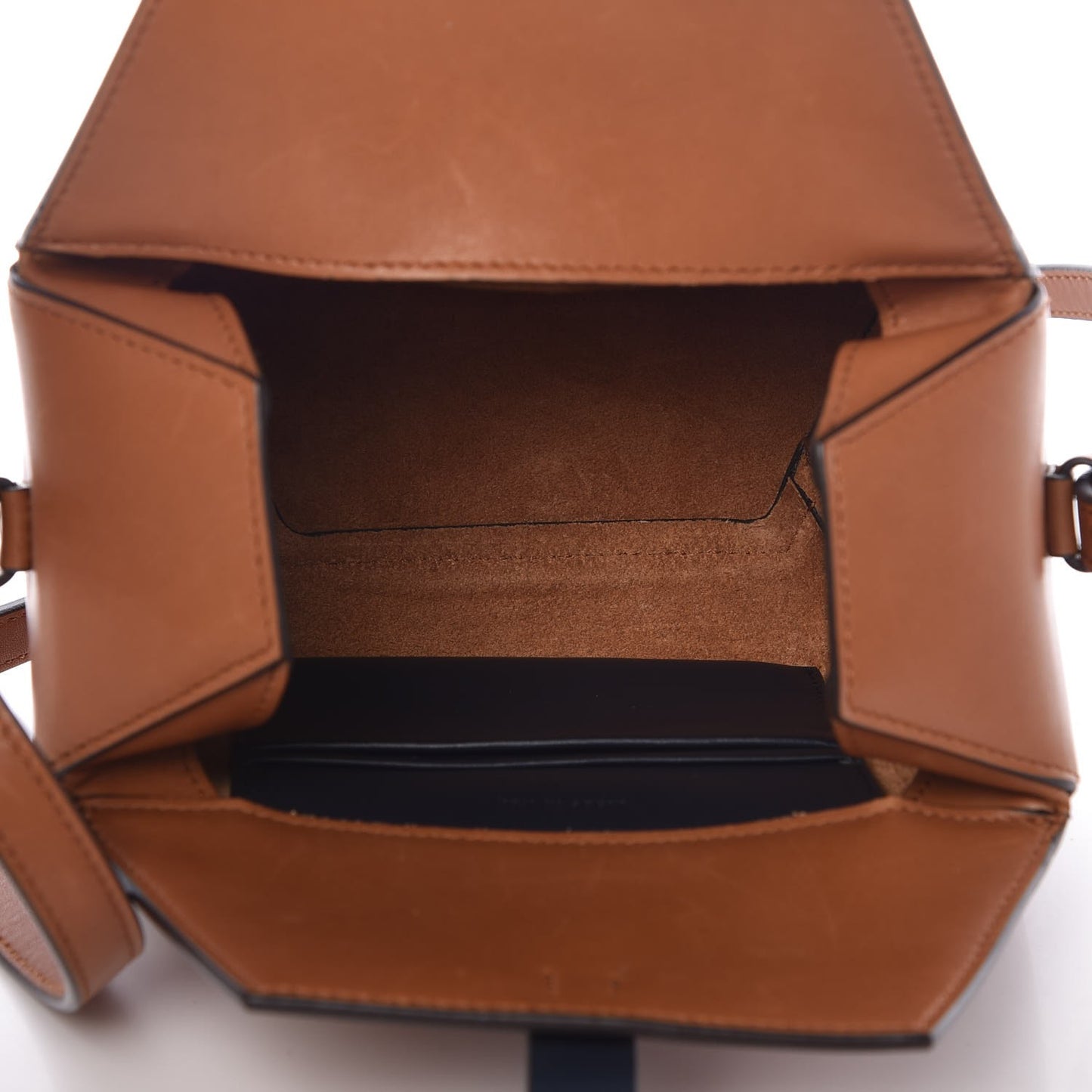 Sleek Calfskin Box On Strap Bag Camel Navy