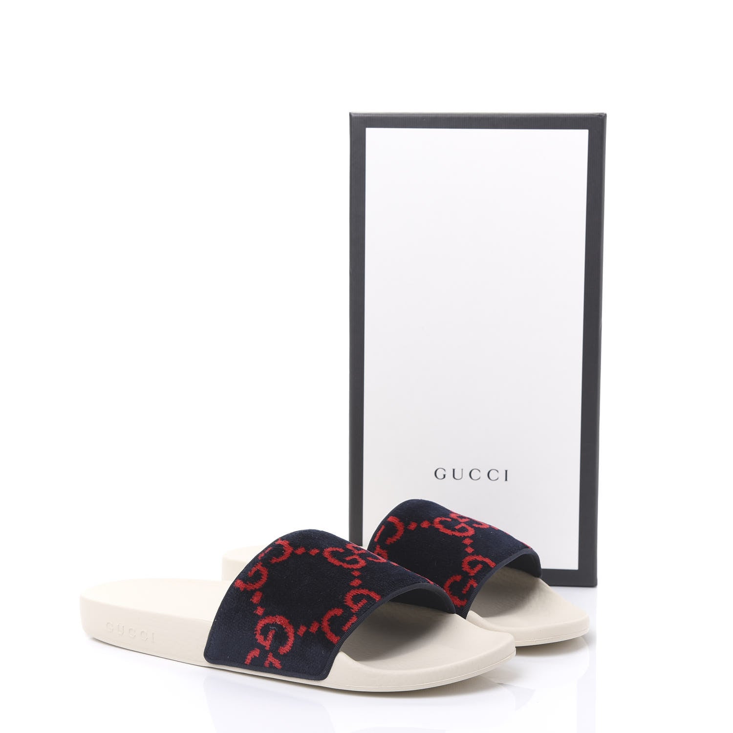 Gucci Velvet GG Monogram Slide Sandals 42 Blue Red 9 of 9