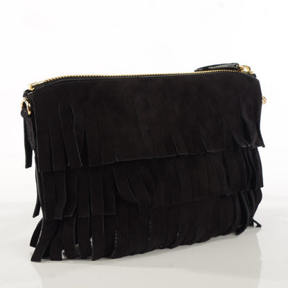 Burberry Suede Fringe Peyton Crossbody Clutch Bag Black 3 of 12
