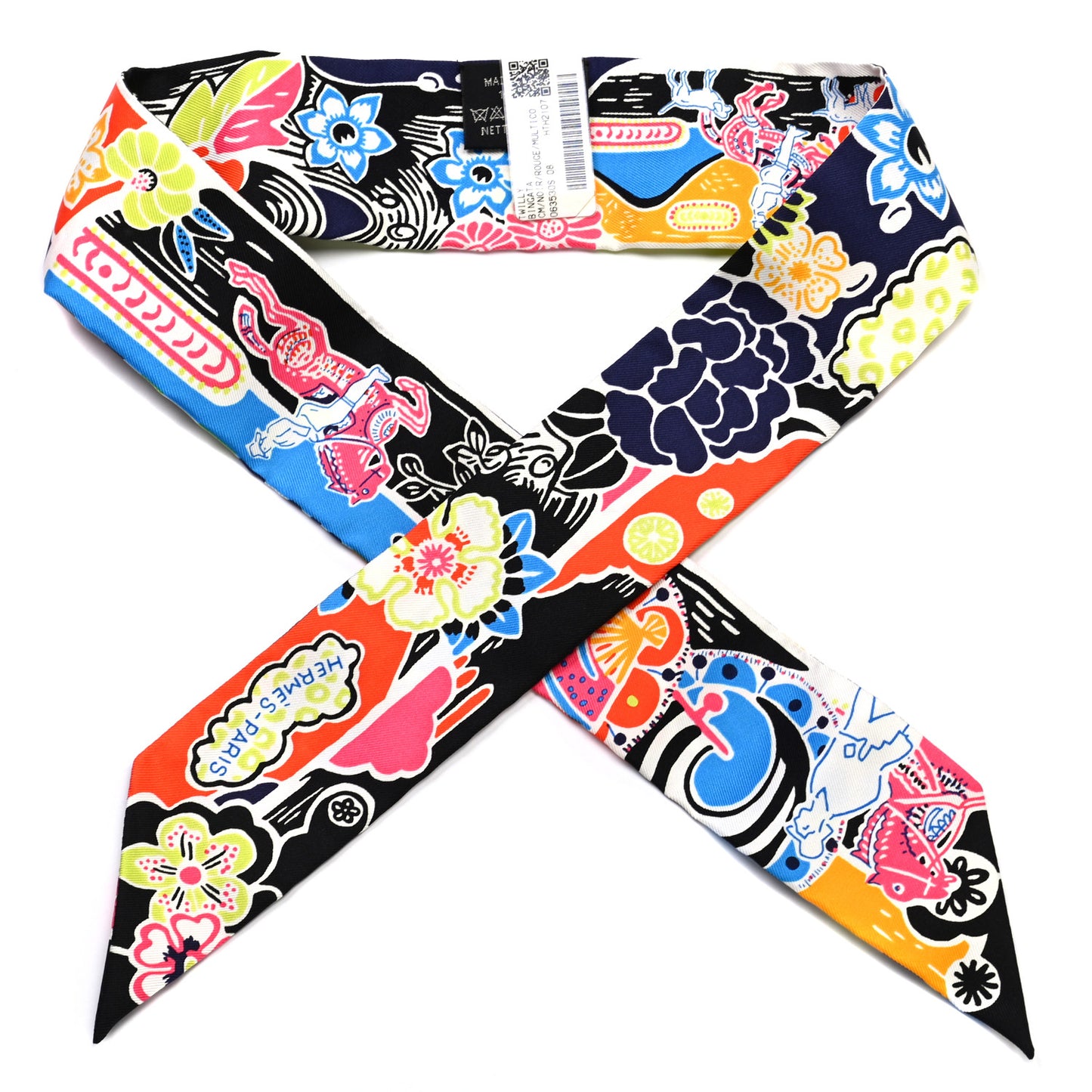 Silk Bingata Twilly Black Red Multicolor