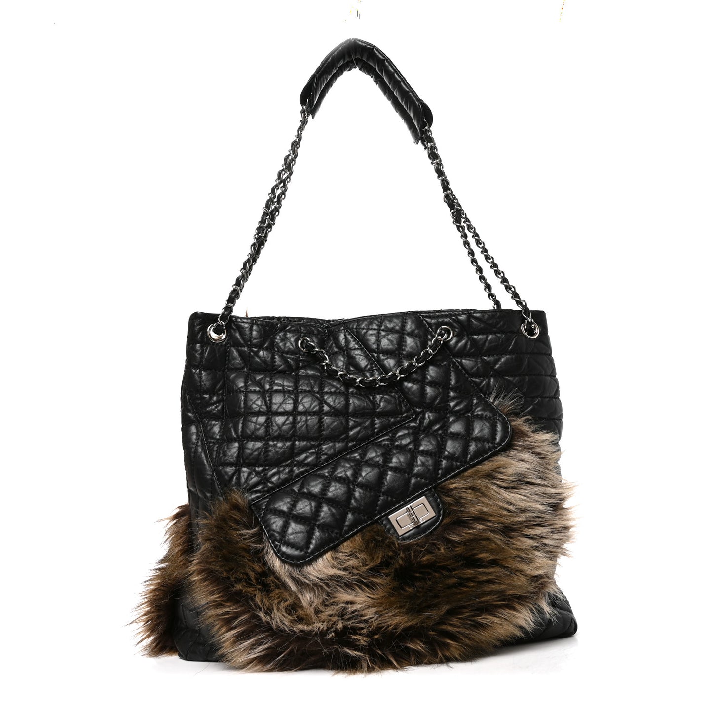 Aged Calfskin Fantasy Fur Karl's Cabas Tote Black