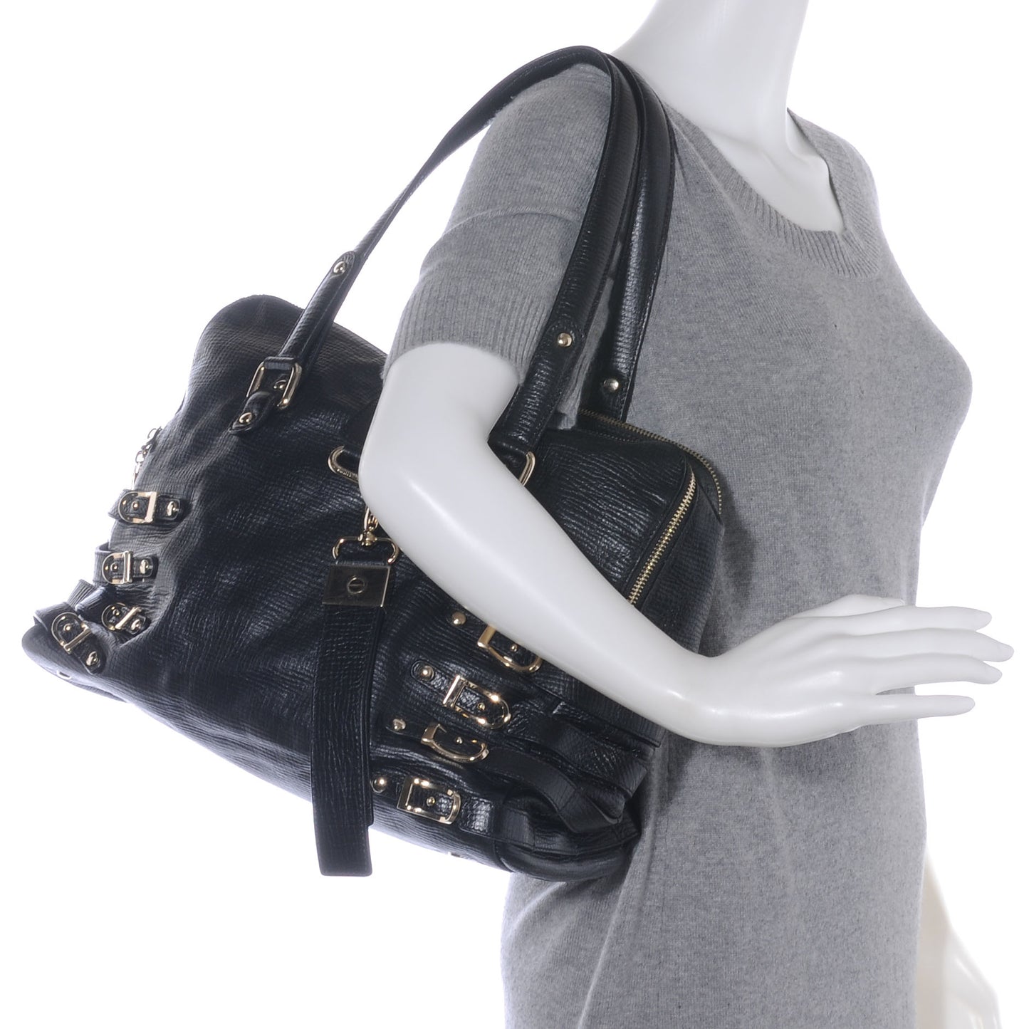 Textured Leather Blythe M Handbag Black