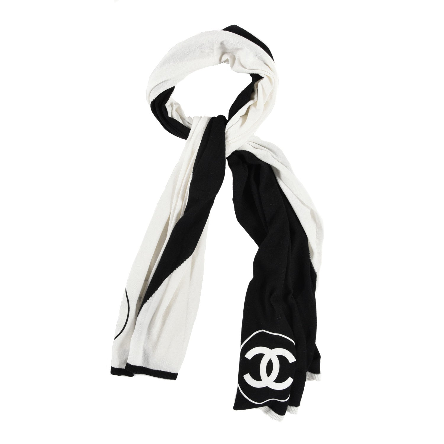 Chanel Wool CC Scarf White Black 1 of 5