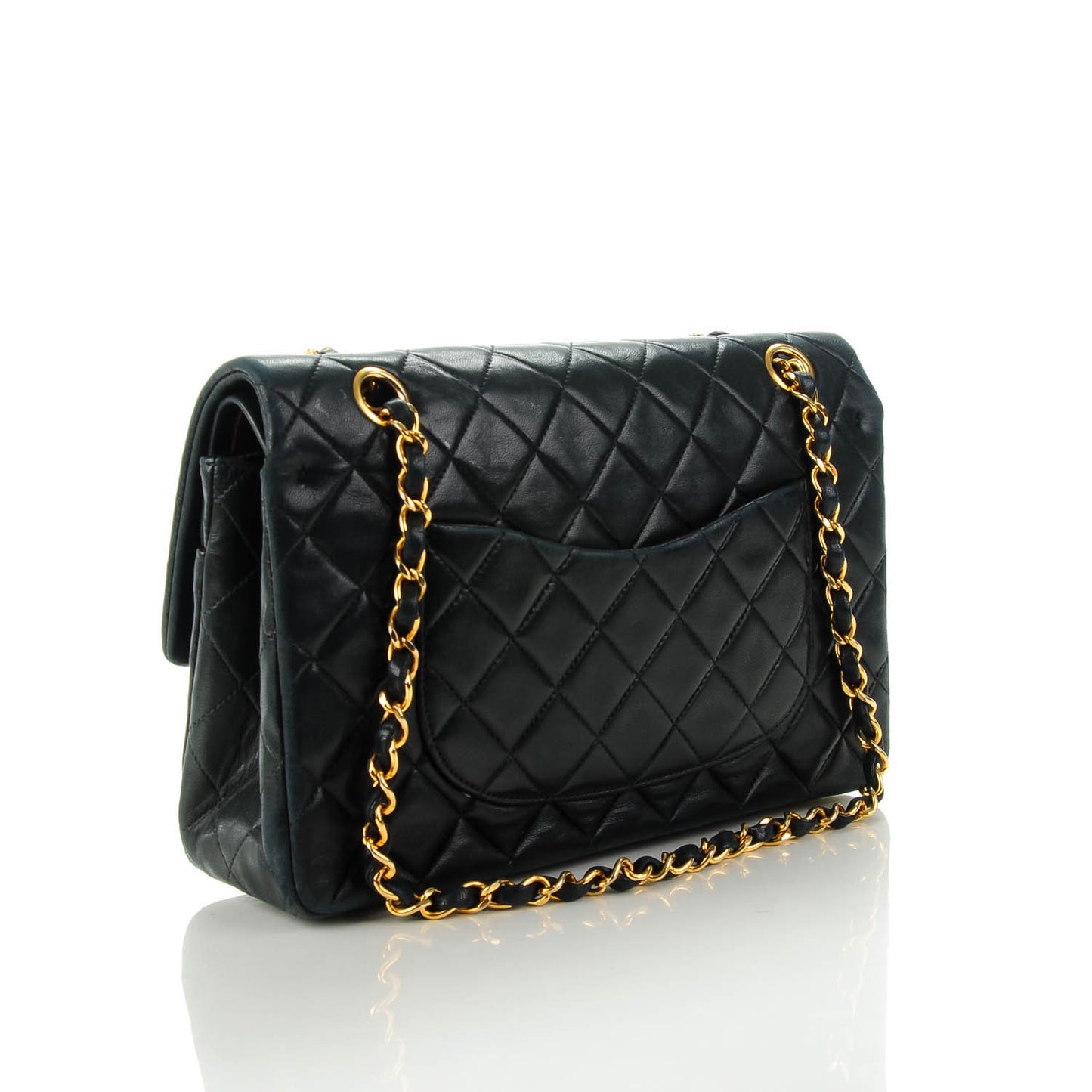 Lambskin Quilted Medium Double Flap Black