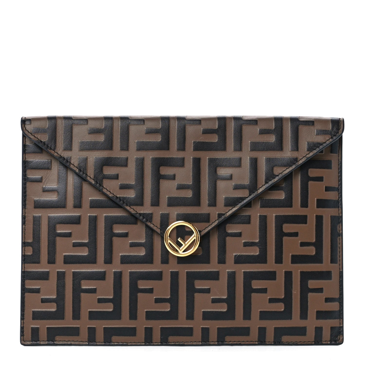 Fendi Vitello Soft F is Fendi Bi-Color FF 1974 Embossed Envelope Pouch Maya Black 1 of 13