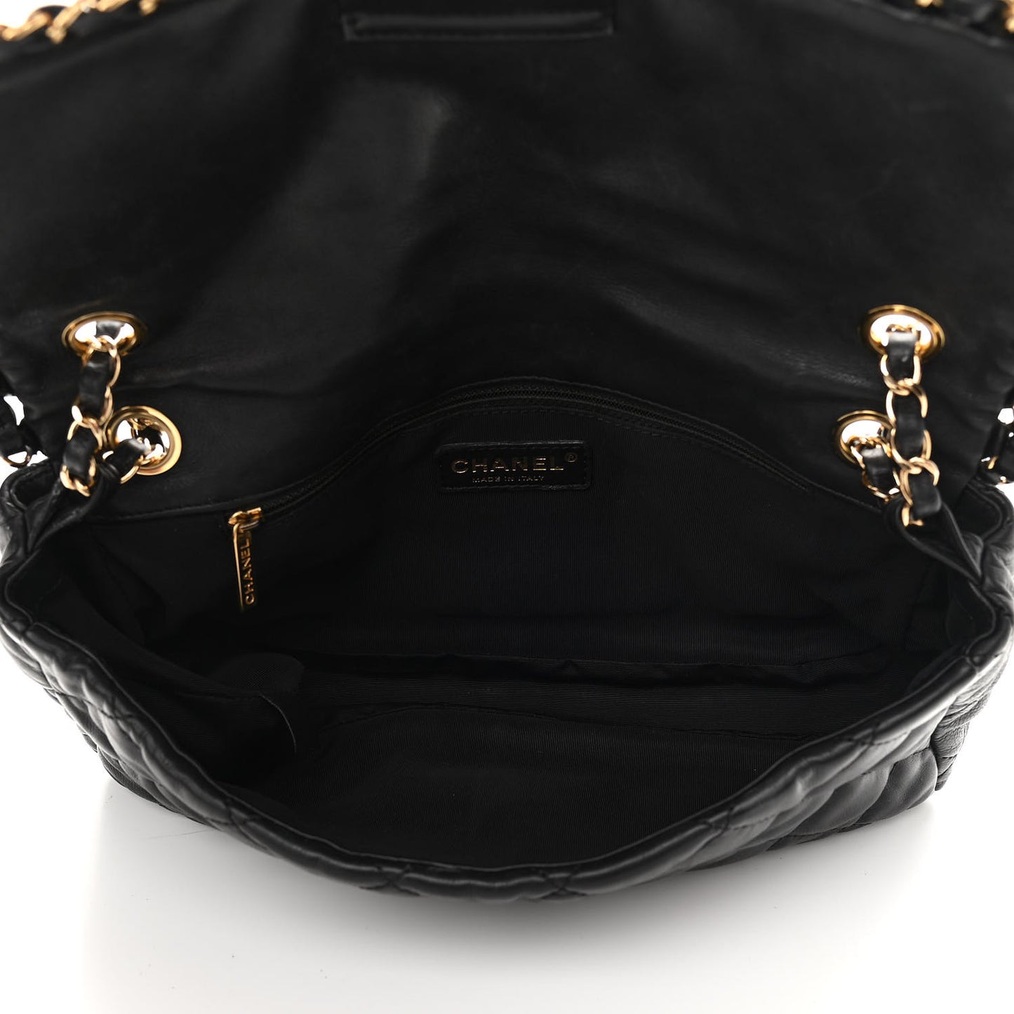 Crumpled Calfskin Quilted Large Chain All Over Flap Bag Black