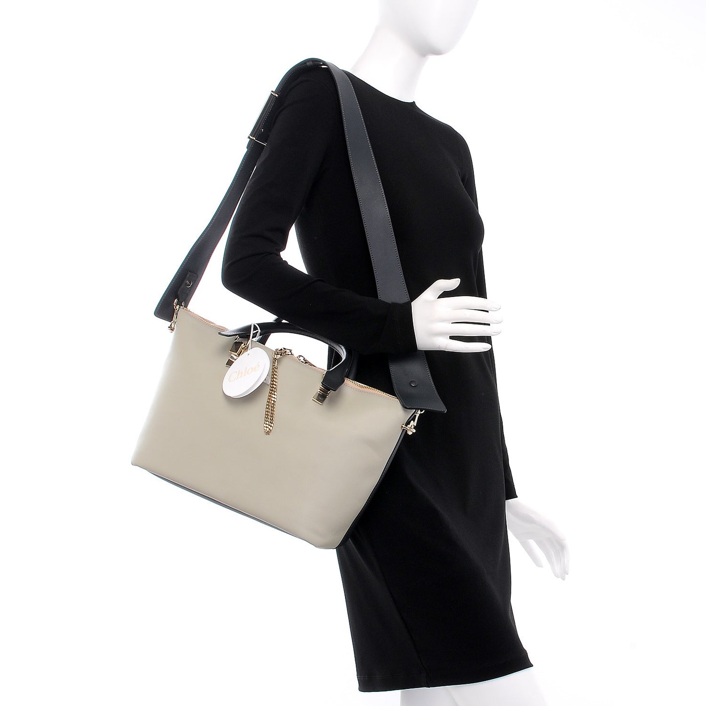 Smooth Calfskin Large Baylee Tote Marshmallow Grey Black