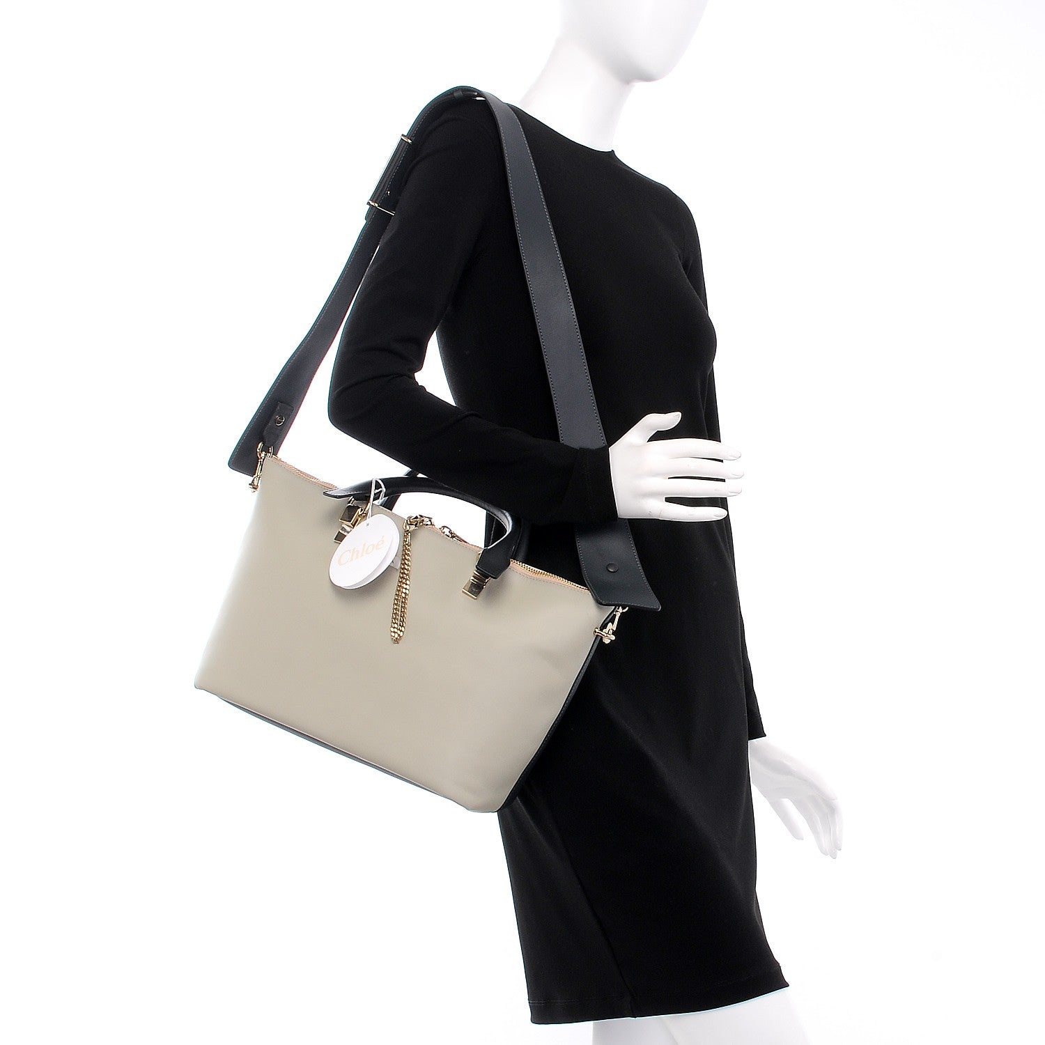 Chloe Smooth Calfskin Large Baylee Tote Marshmallow Grey Black 2 of 9