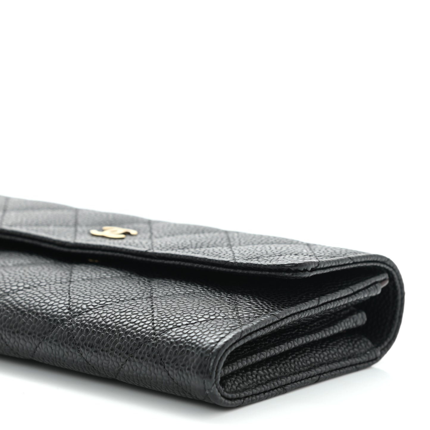 Caviar Quilted Large Gusset Flap Wallet Black