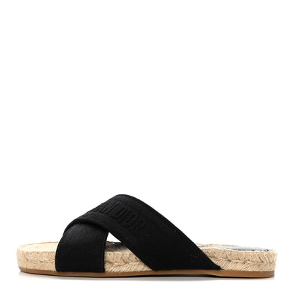 Christian Dior Canvas Embroidered Granville Espadrille Crisscross Flat Slide Sandals 36 Black 1 of 33