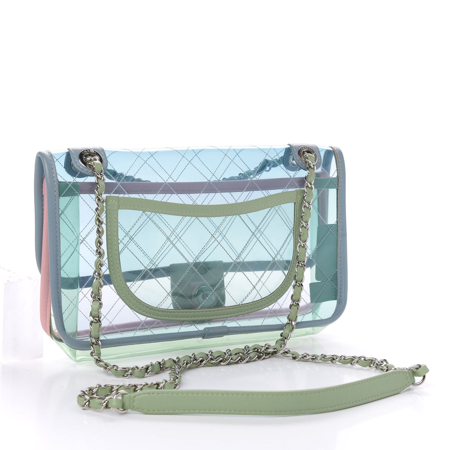 Lambskin PVC Quilted Medium Coco Splash Flap Blue Green
