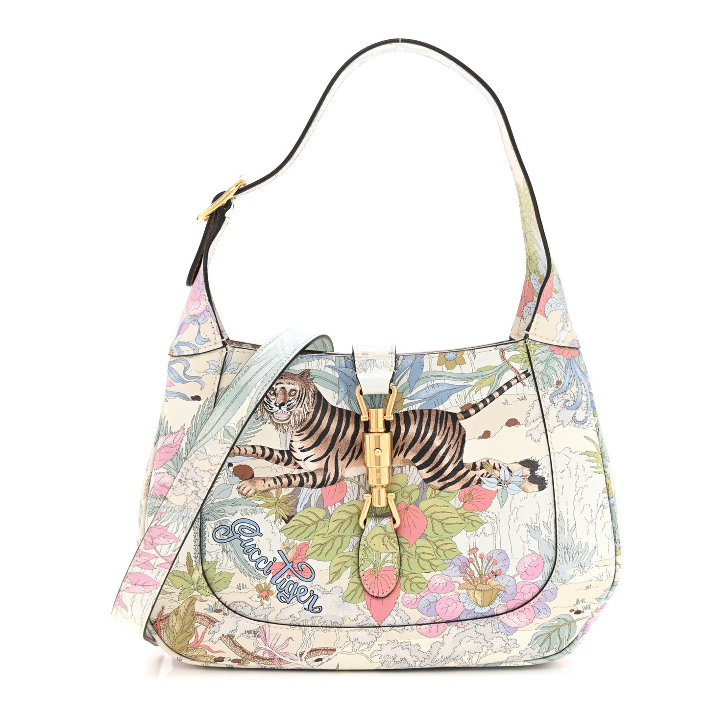 New Shangai Calfskin Tiger Savanah Small Jackie 1961 Hobo Chalky White Multicolor