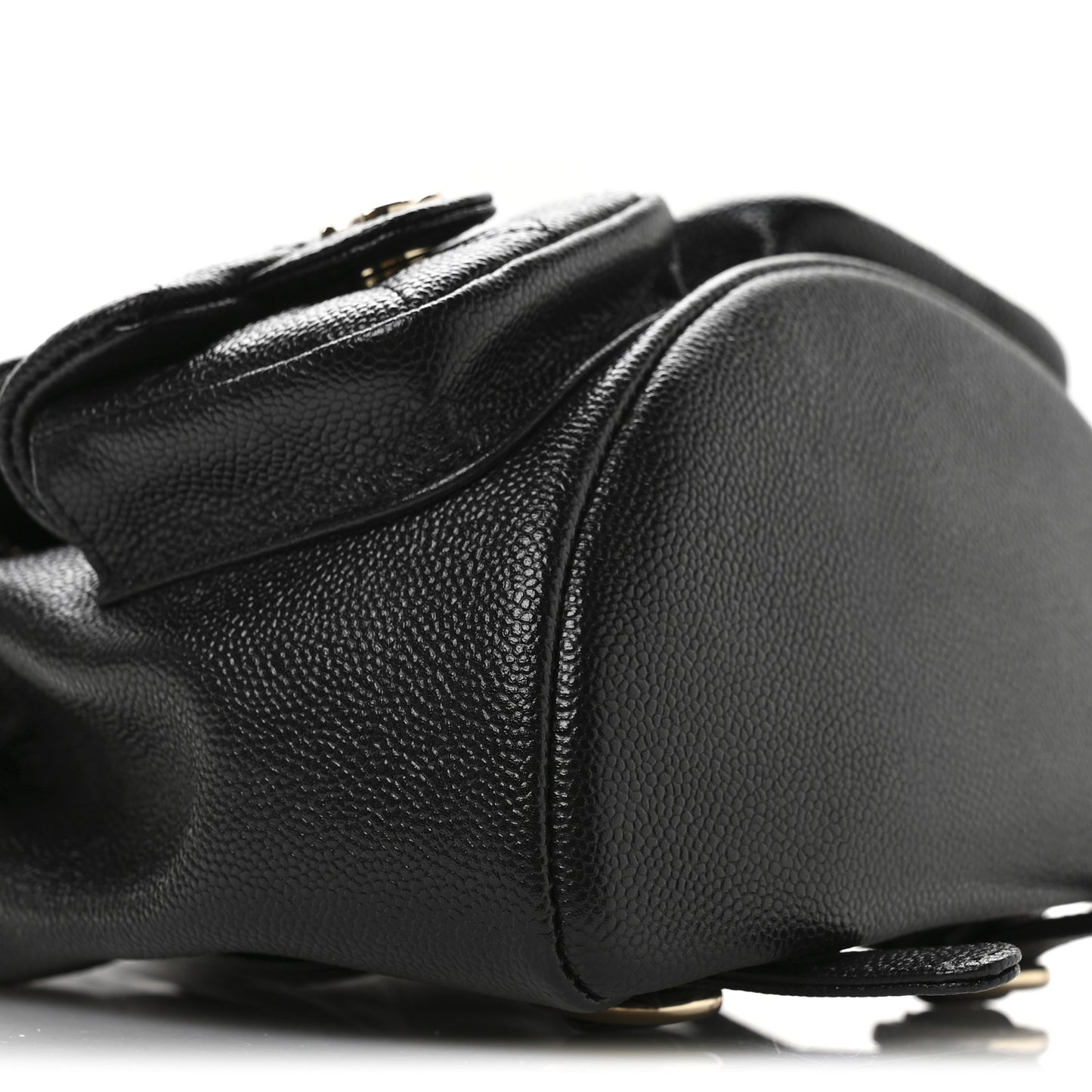 Shiny Caviar Quilted Small Duma Pockets Drawstring Backpack Black