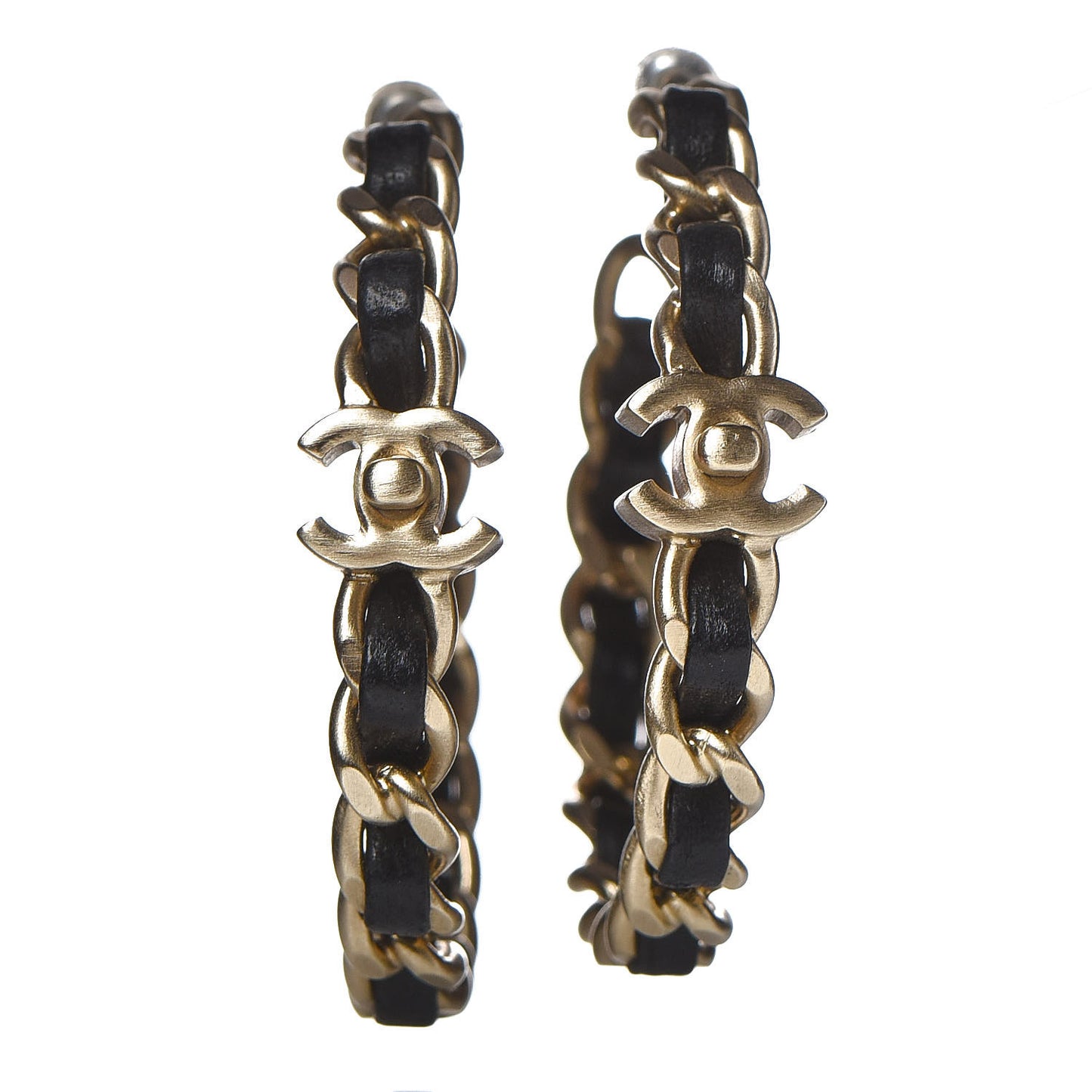 Lambskin Pearl More Is More CC Chain Hoop Earrings Gold Black