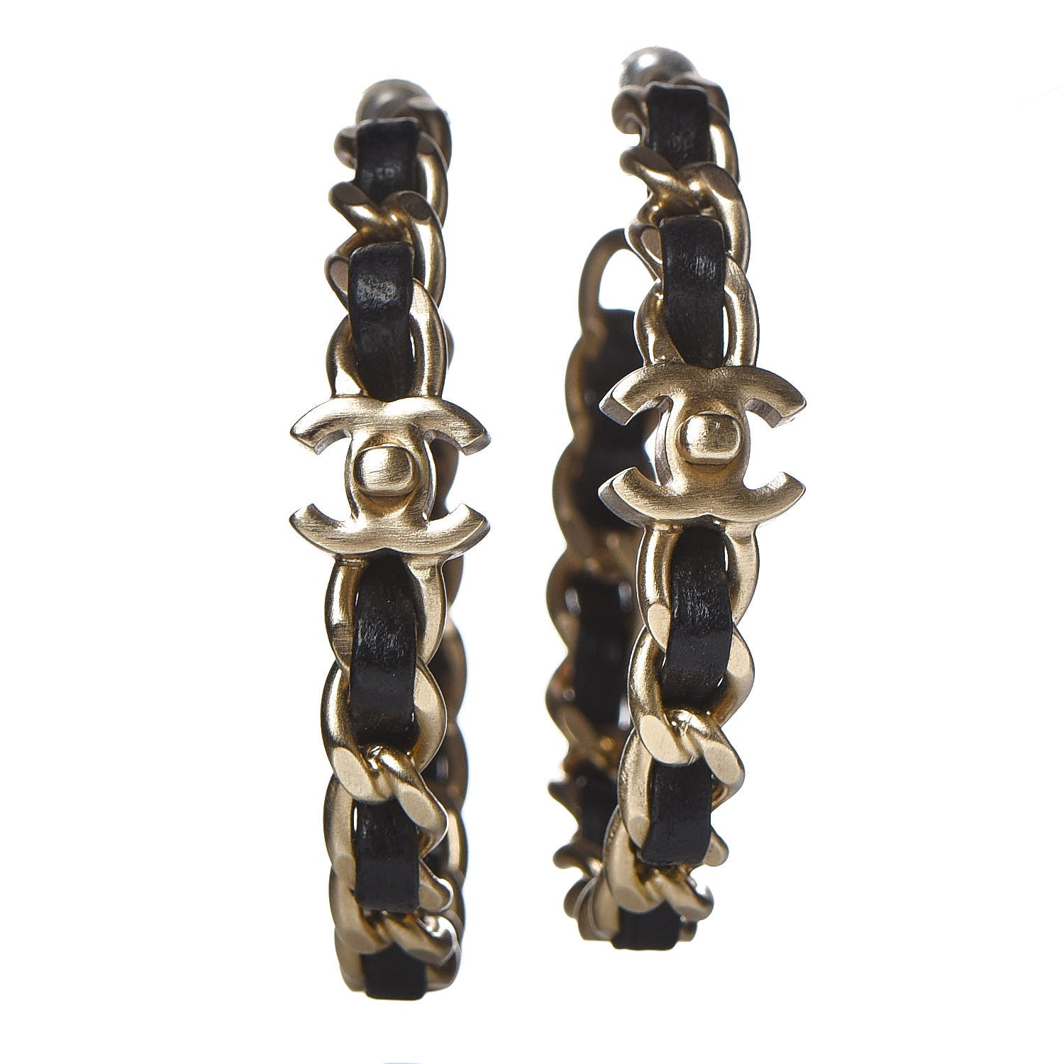 Chanel Lambskin Pearl More Is More CC Chain Hoop Earrings Gold Black 1 of 3
