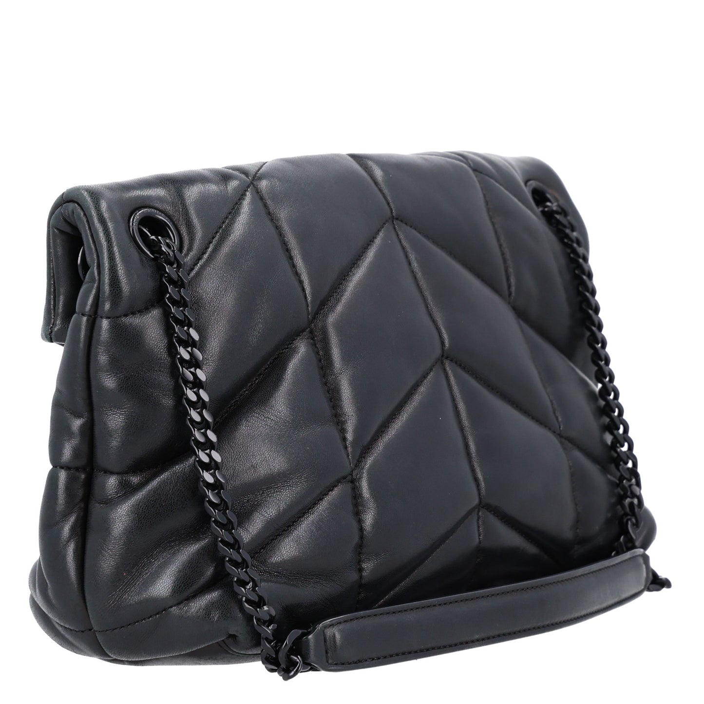 Lambskin Quilted Monogram Monochrome Small Loulou Puffer Chain Satchel Black