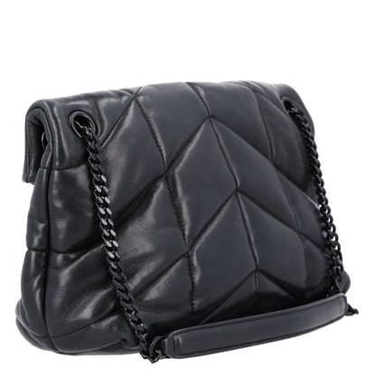 Saint Laurent Lambskin Quilted Monogram Monochrome Small Loulou Puffer Chain Satchel Black 3 of 11